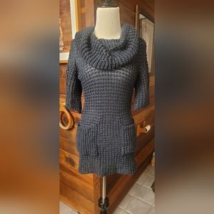 Deep navy and silver cowl neck tunic sweater